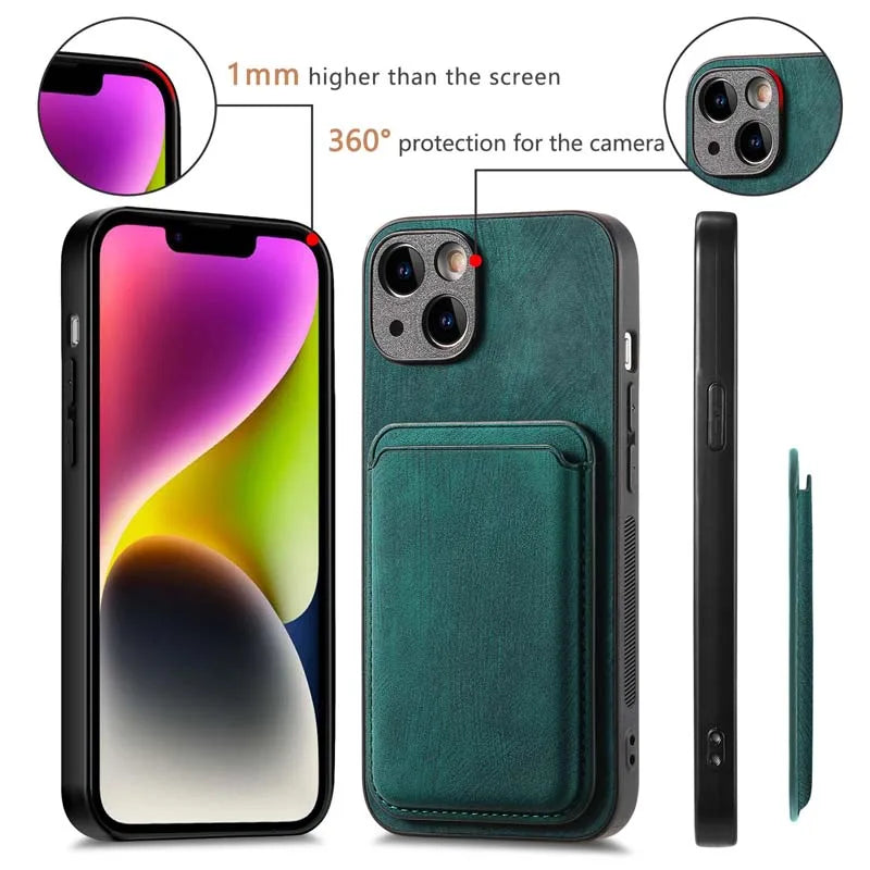 2-in-1 Magnetic Wallet Case – Premium Vegan Leather & Shockproof Protection