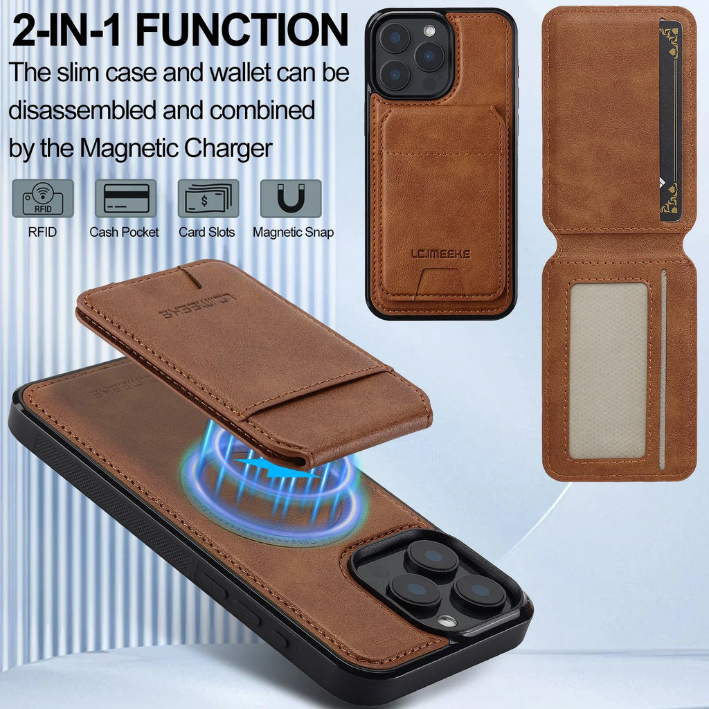 SwiftFold™ 2-in-1 Magnetic Wallet Case – Premium Vegan Leather & Shockproof Protection